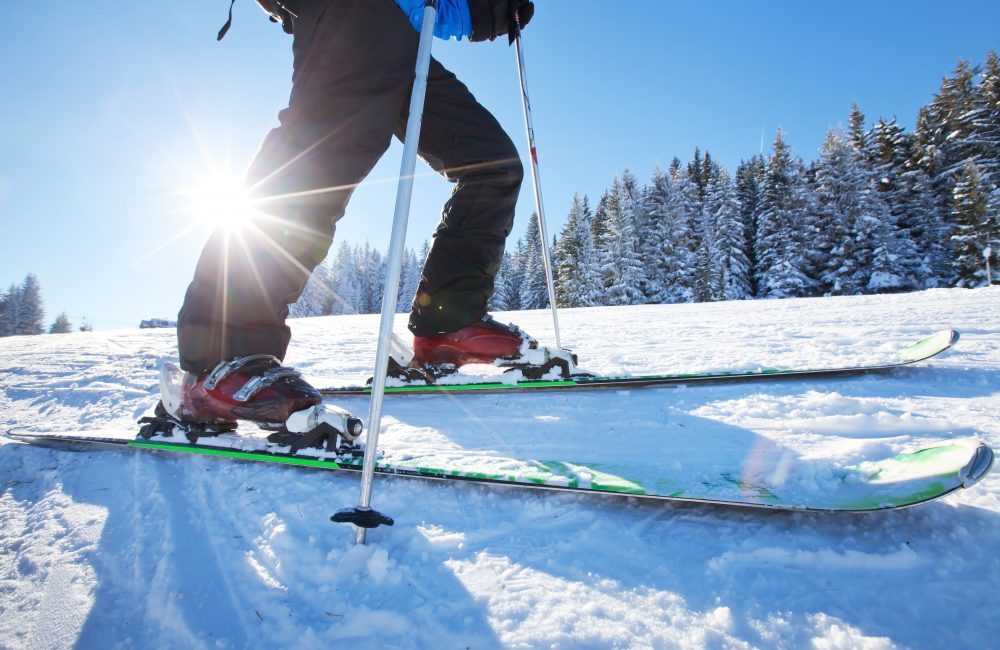 A person skiing on a ski slope.