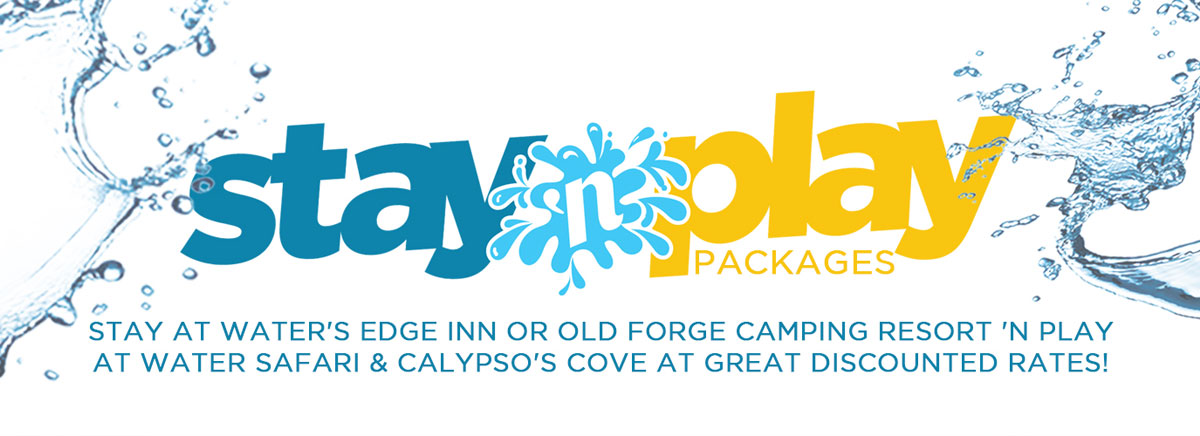 Stay 'n play packages discounted tickets to water safari and discounted lodging to water's edge inn, and old forge comping resort logo