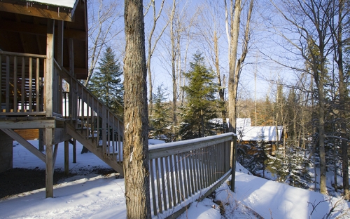 A few cabin in the snow on a snowy day