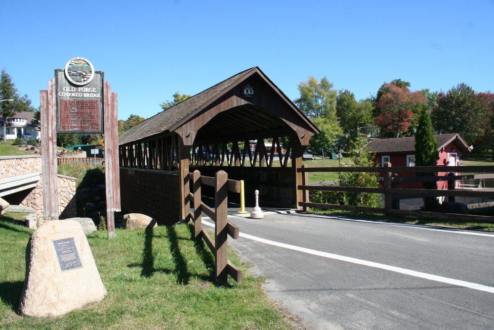 A picture of the covered bridge in Old Forge on a gorgeous sunny day.