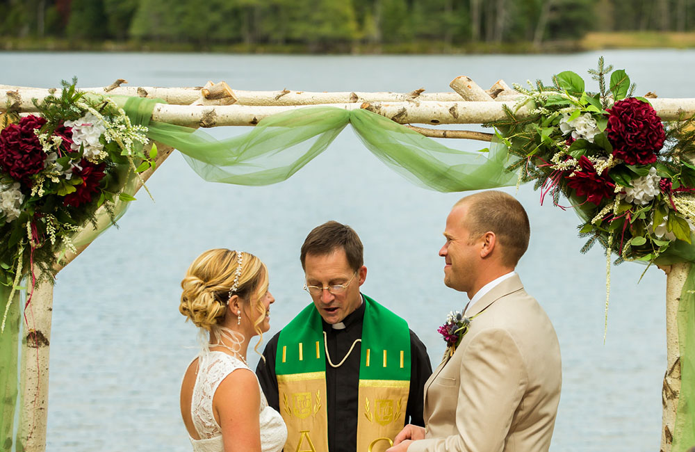 Wedding ceremony, flowers, lake,